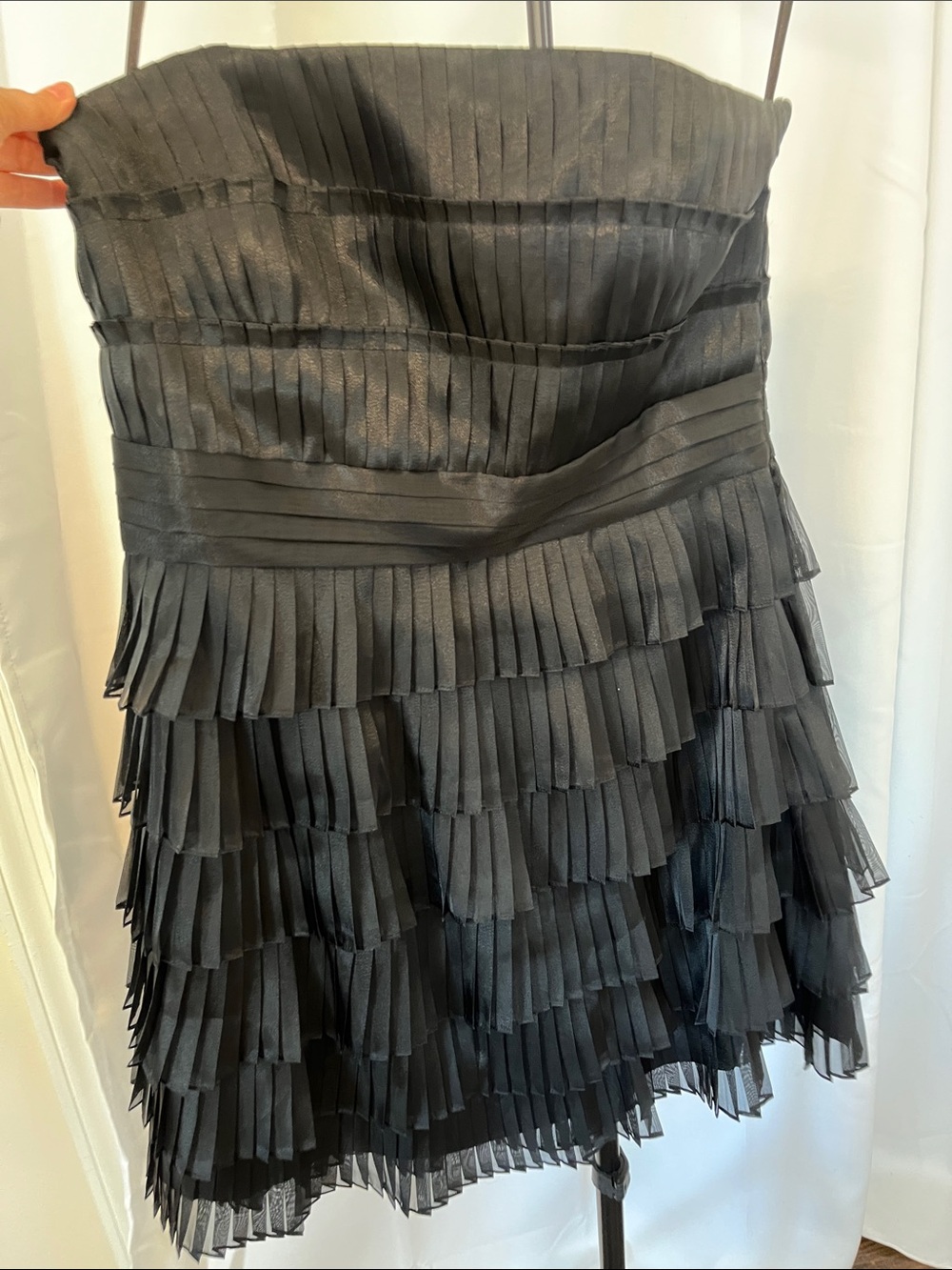 White House Black Market Black Strapless Pleated Tiered Dress